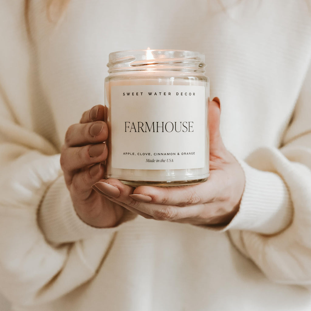 Farmhouse Candle, 9oz Clear Jar, Autumn Home Decor