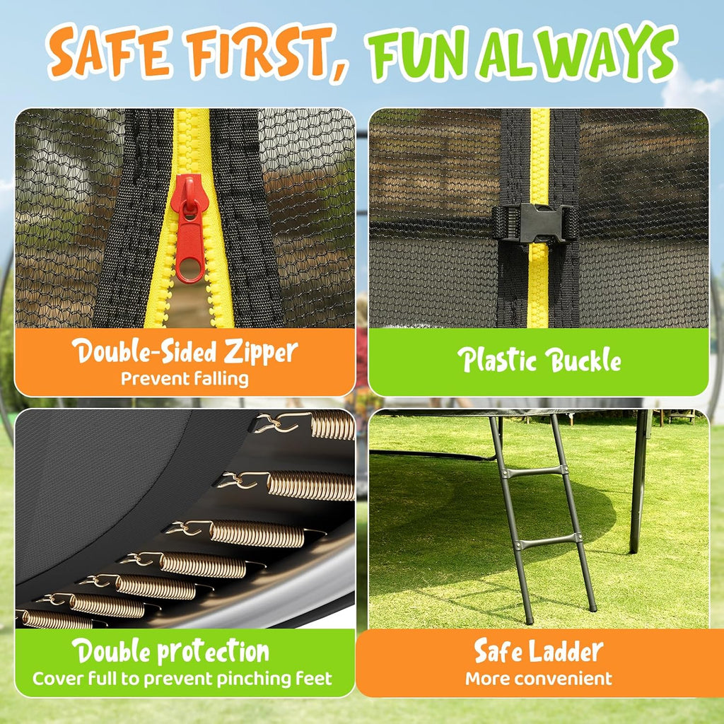 10FT 12FT 14FT 15FT 16FT Recreational Trampolines with Enclosure Net and Ladder and Anti-Rust Coating, ASTM Approved
