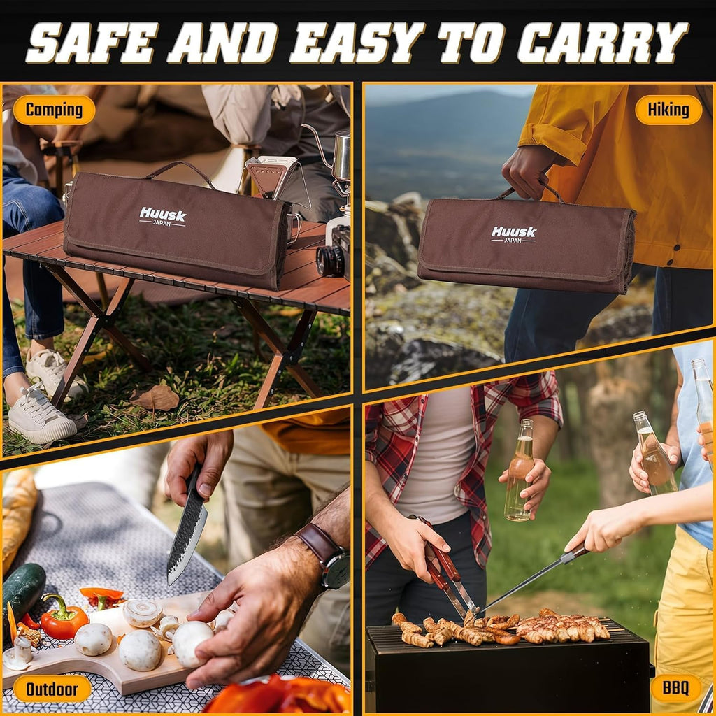 7 PCS Butcher Knife Set for Meat Cutting with Roll Bag, Gifts for Men | Japanese Chef Knife Set with Sharpening Rod