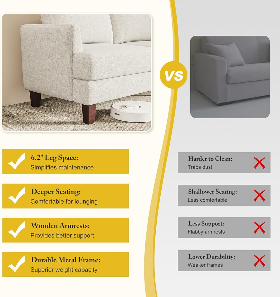 3 Seater Sofa Couch with Deep Seats, 89" Mid Century Modern Upholstered Sofa with Armrests