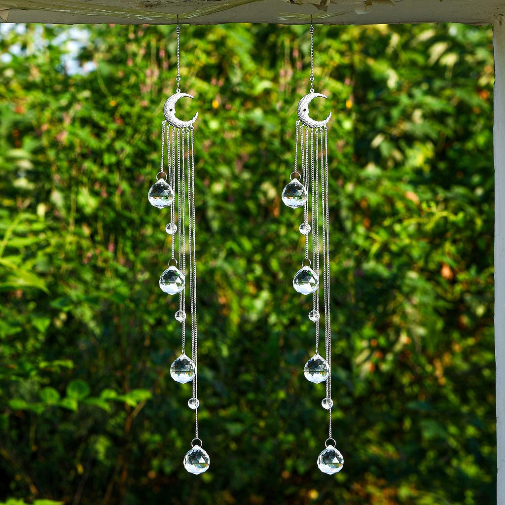 Crystal Suncatcher Window Hanging Moon Prism Rainbow Ornament - 20.5 inch crystal prism beads, moon decor