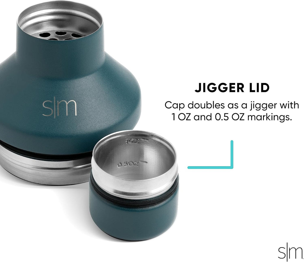 Cocktail Shaker Set with Jigger Lid | Stainless Steel Boston Shaker Insulated Martini Mixer for Mocktails | Gifts for