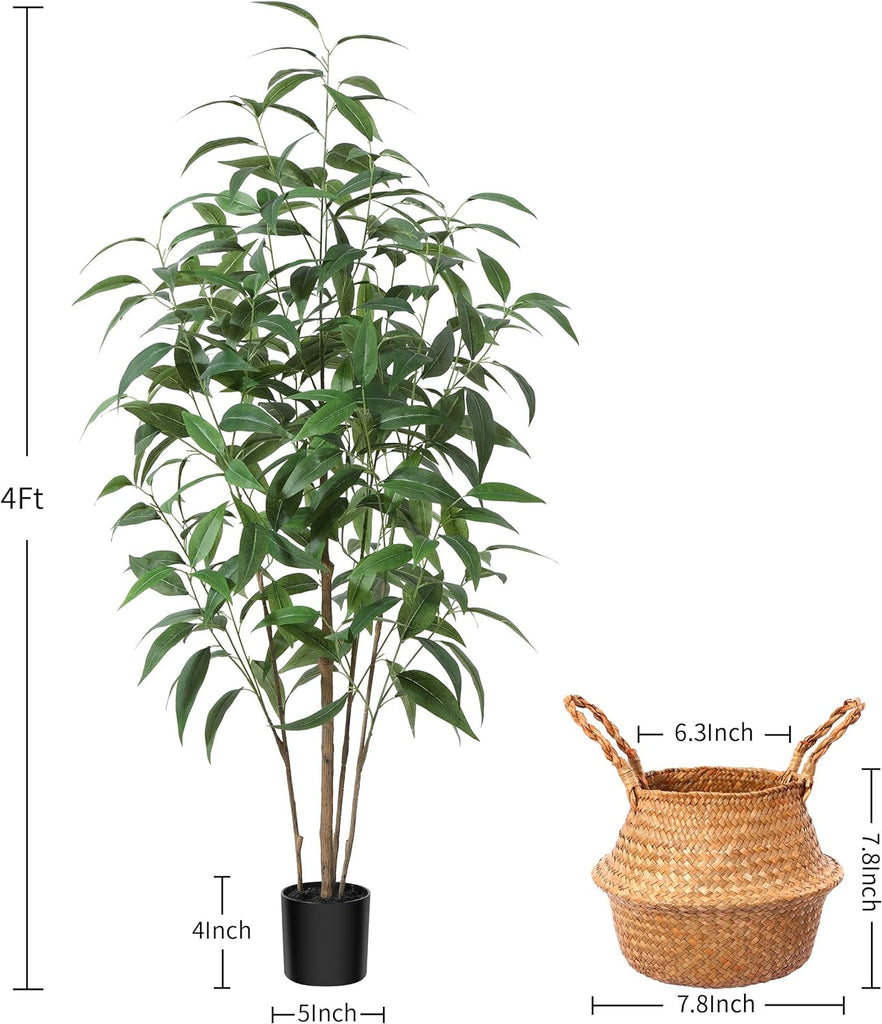 4Ft Artificial Eucalyptus Plant with Basket & Silk Leaves | Faux Plants Indoor,Floor Plant Décor Office Living