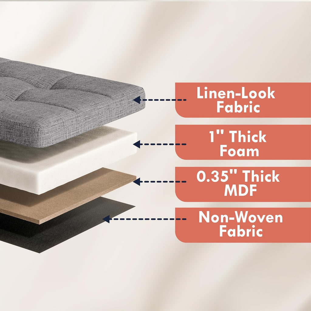 40 Inch Storage Ottoman with 3 Drawers, Tufted Linen, Dark Gray | Foldable Large Bench Design; Foot Rest Stool Seat;