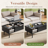 Wood Lift Top Coffee Table with Hidden Compartment and Large Storage Shelf