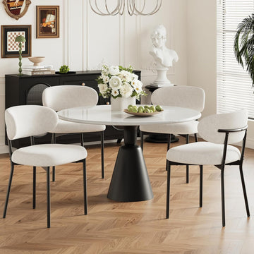 Upholstered Dining Chairs Set of 4, Modern Fabric Kitchen Chairs with Curved Backrest and Cushioned Seat, Sturdy