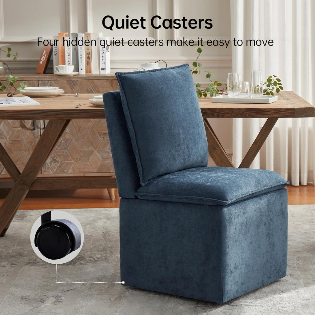 Upholstered Dining Chairs Set of 2, Modern Rolling Chairs with Storage and Wheels