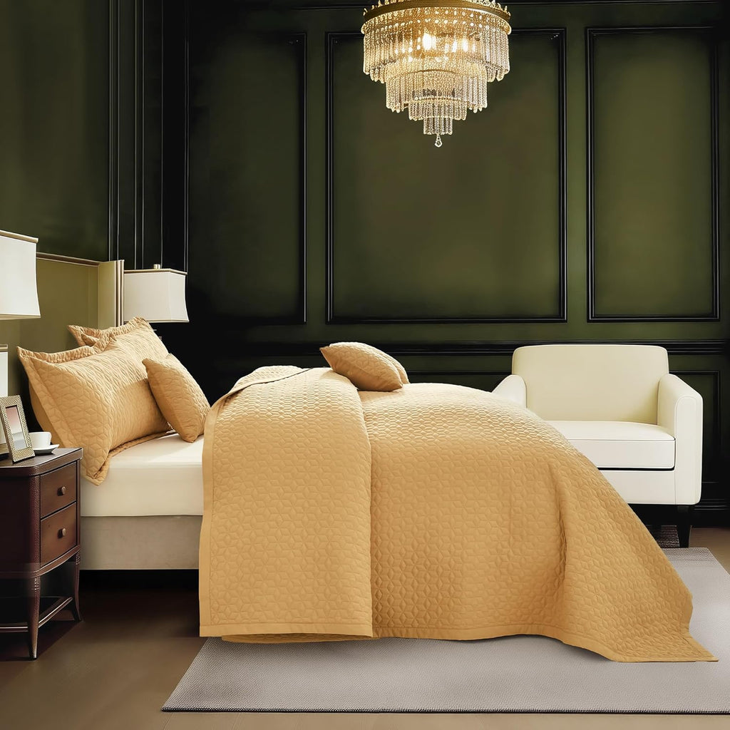Oversized King Bedspread 128x120 Extra Wide, Diamond Geometric Quilt Set King/Cal King, Lightweight Reversible