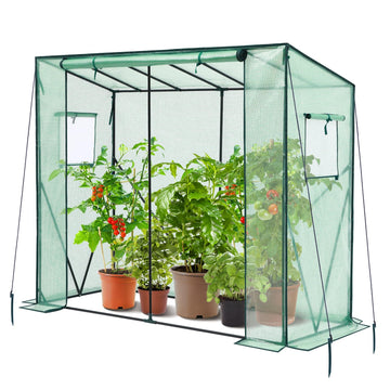 Lean to Greenhouse for Outdoors: Portable Tomato Green House Heavy Duty with Roll-Up Zippered Door, Tall Plastic