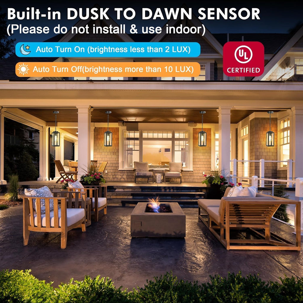 Outdoor Pendant Light Dusk to Dawn, 11'' Porch lights Outdoor Chandelier Hanging Ceiling Lights