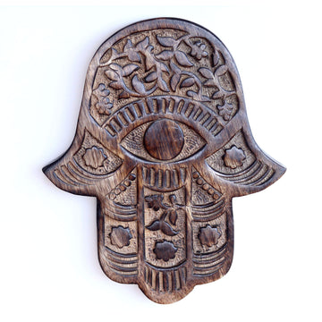 Wooden Hamsa - Hamsa Decor - Hand of Fatima Mango Wood Carving - Bohemian Wall Decor - Artisan-Made Wooden Wall Art