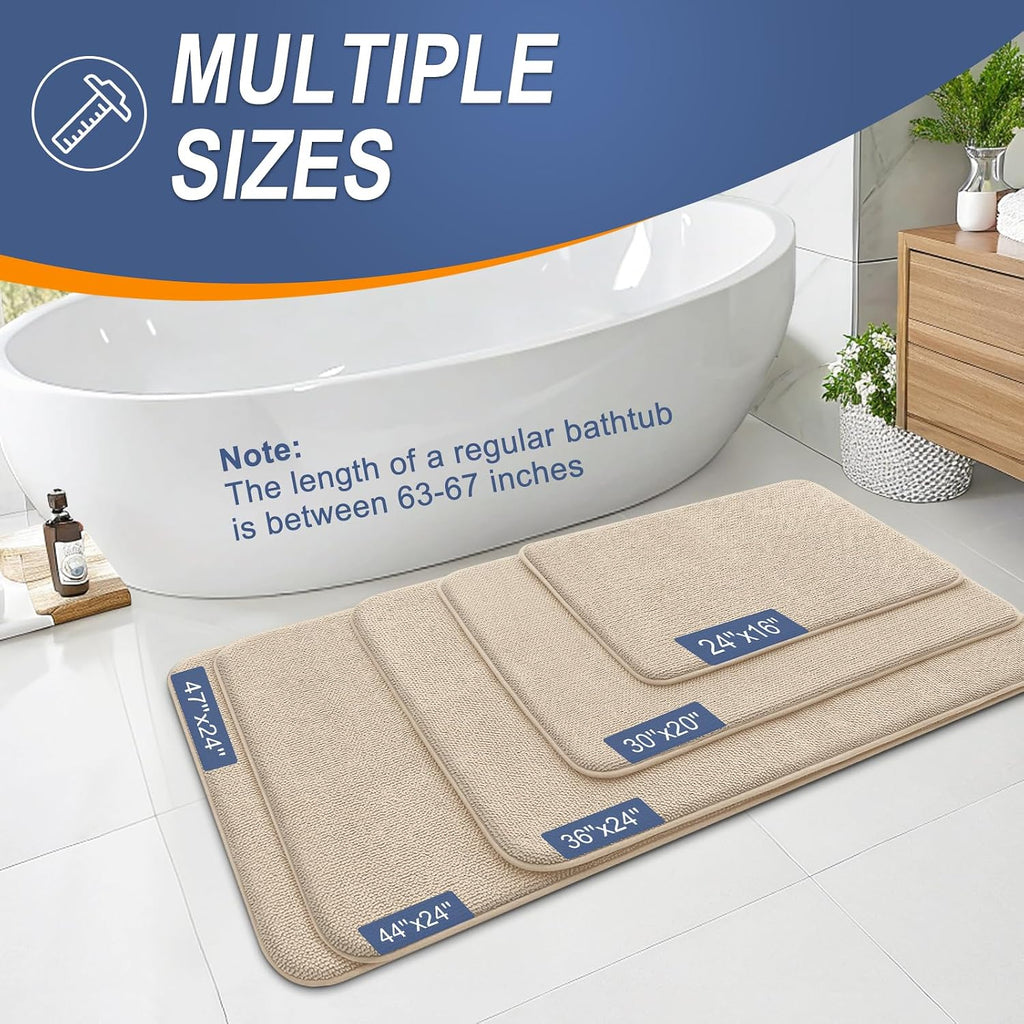 Thick Memory Foam Bathroom Rugs 30x20, Absorbent Bath Mat, Beige | Soft Quick Dry Bath Rugs, Non-Slip, Machine