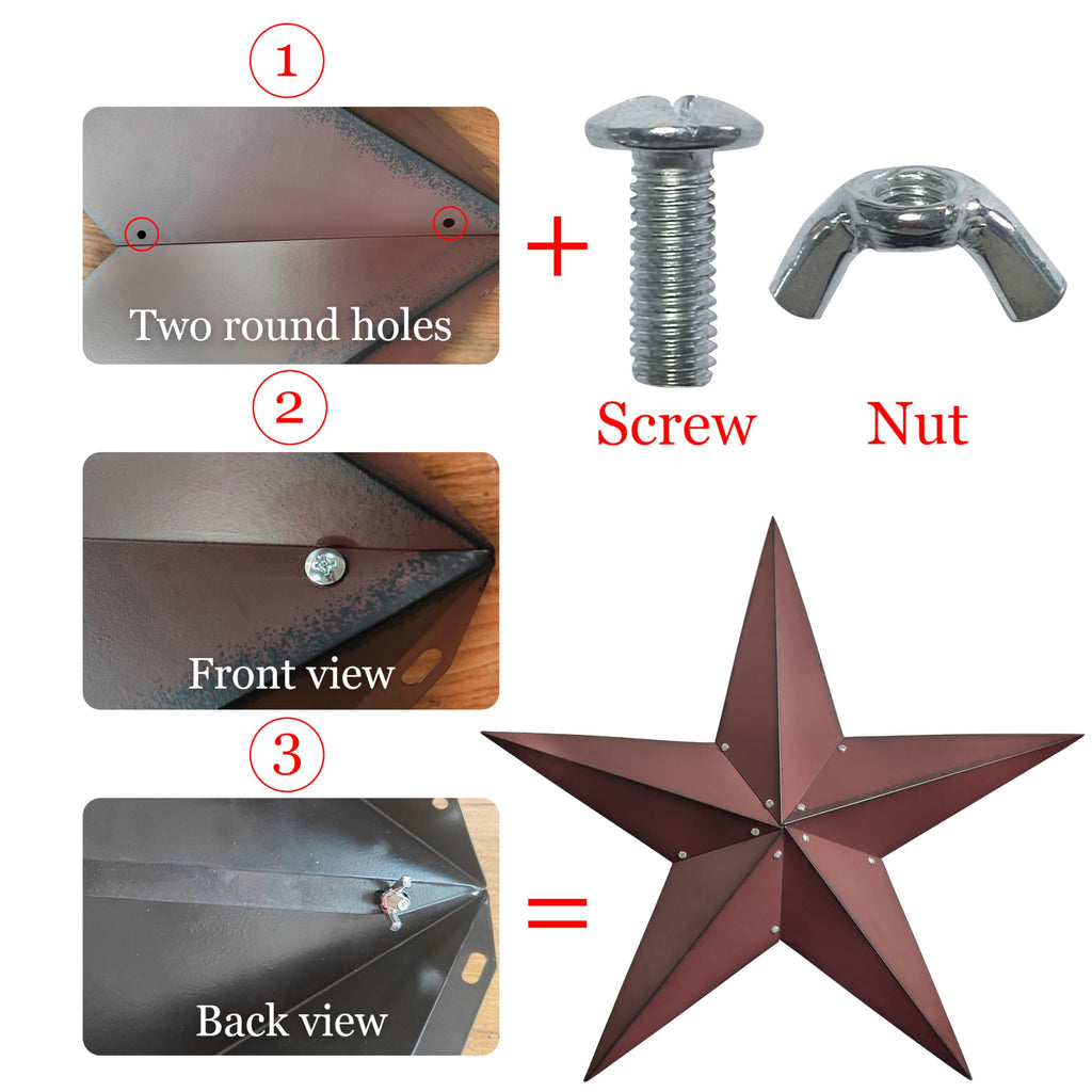 24" Rustic Metal Barn Star Wall Decor-Handmade Red Barn Stars Indoor or Outdoor Decoration, Star for Outside Texas