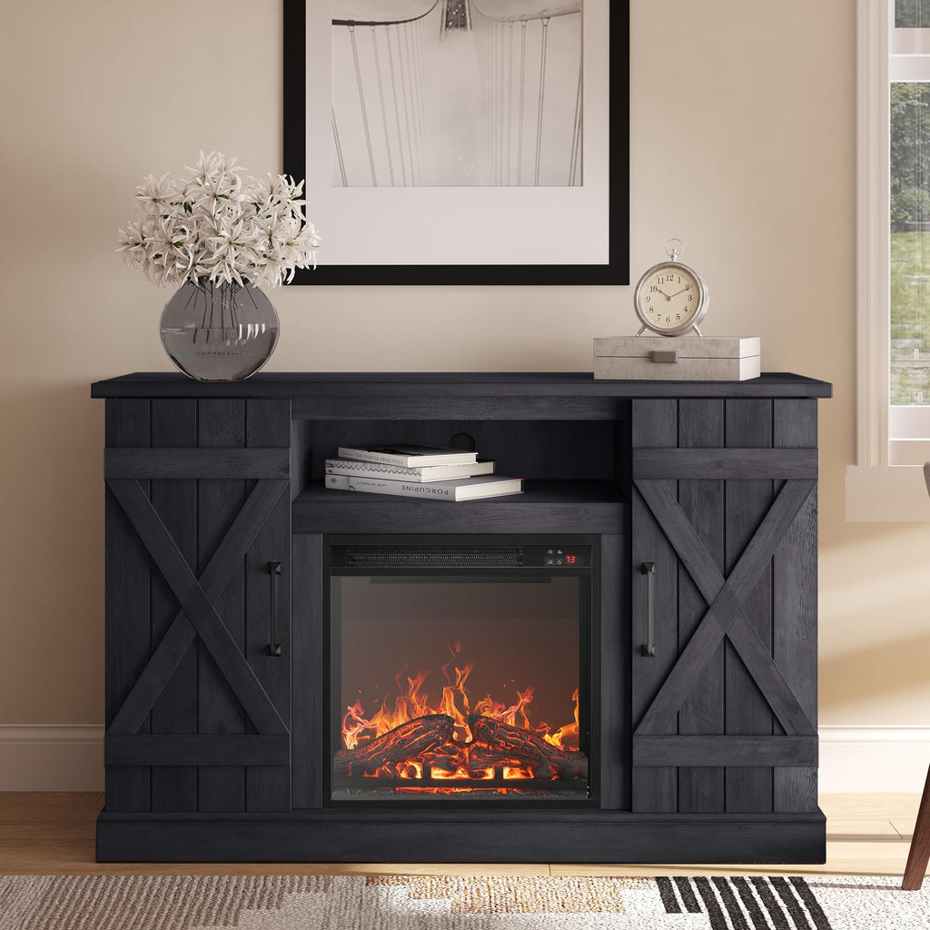 Veropeso 47" TV Stand with 18" Electric Fireplace - Rustic Grey