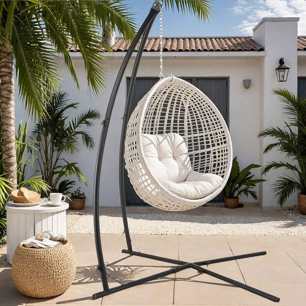 Stand, Hanging Chair C-Stand w/Buckle & Spring Hook | Outdoor Solid Steel Heavy Duty Stands Only Construction, for