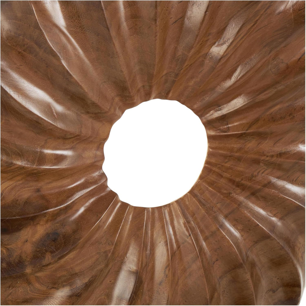 79 Teak Wood Abstract Handmade Decorative Sculpture Dimensional Circular Home Decor Statue with Center Cutout, Accent