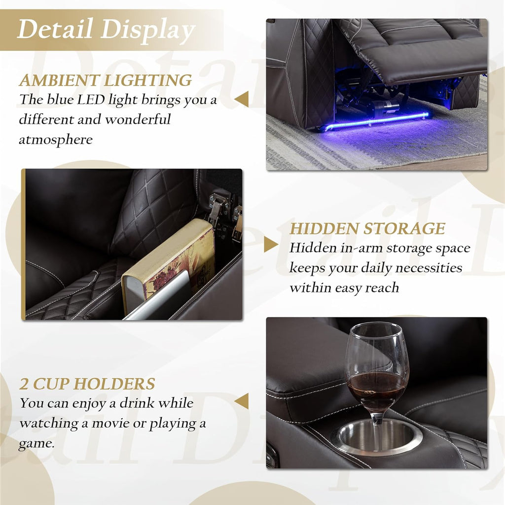 Home Theater Recliner Chair - Power Recliner Sofa Chair with Adjustable Headrest Faux Leather Reclining Chair