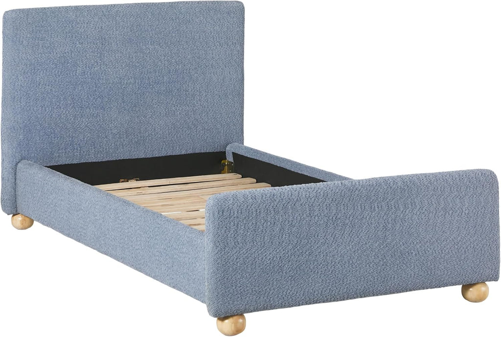 Modern Upholstered Kids Twin Bed Frame with Round Feet, Blue