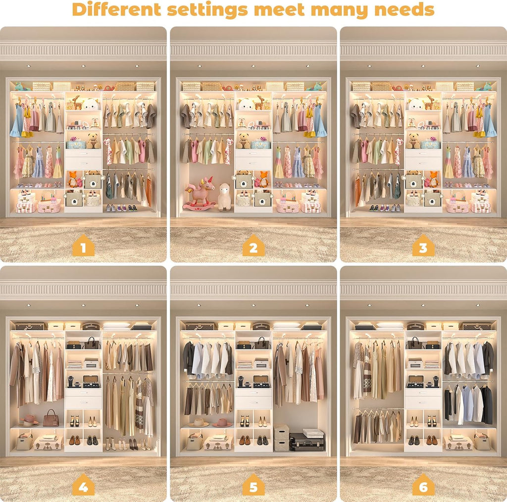 Closet System - 5-8FT Closet Organizer System with Wooden Drawers & Cube Storage Organizer, Up To 96" Closet Systems