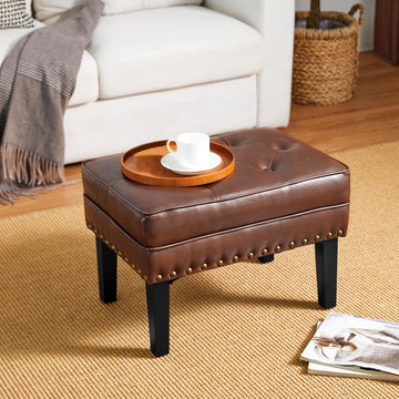 Mid-Century Faux Leather Ottoman, Modern Accent Stool PU Leather Foot Stool, Vanity Stool Ottoman Foot Rest Make Up