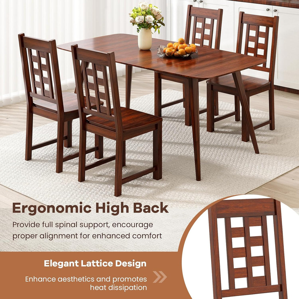 Set of 4 Dining Chairs, High Lattice Back Solid Wood Chair, Mid-Century Modern 4 Kitchen Chairs with Max Load 400 Lbs