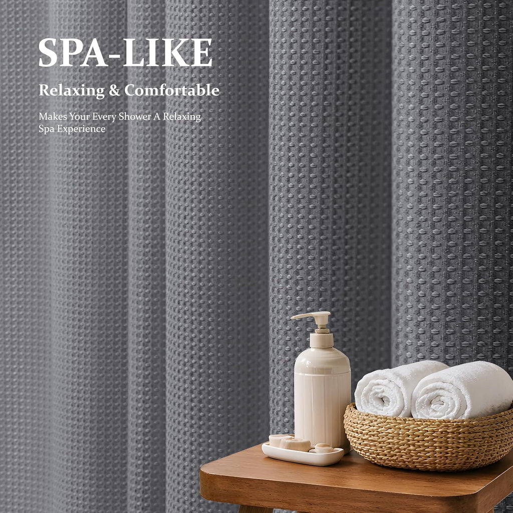 Waffle Shower Curtain 256 GSM Heavy Duty Fabric 72"x72" Grey/Gray | Thick Polyester Cloth, Weighted Hem, Water