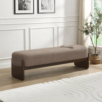 Arden Minimalist Style Rectangular Loop Yarn Fabric Ottoman Bench, Rubberwood Frame, Entryway Bench, Living Room Sofa