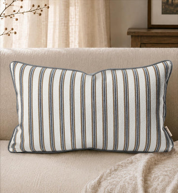 Chenille Throw Pillow Cover, 20x12 Inch, Blue Gray Stripe