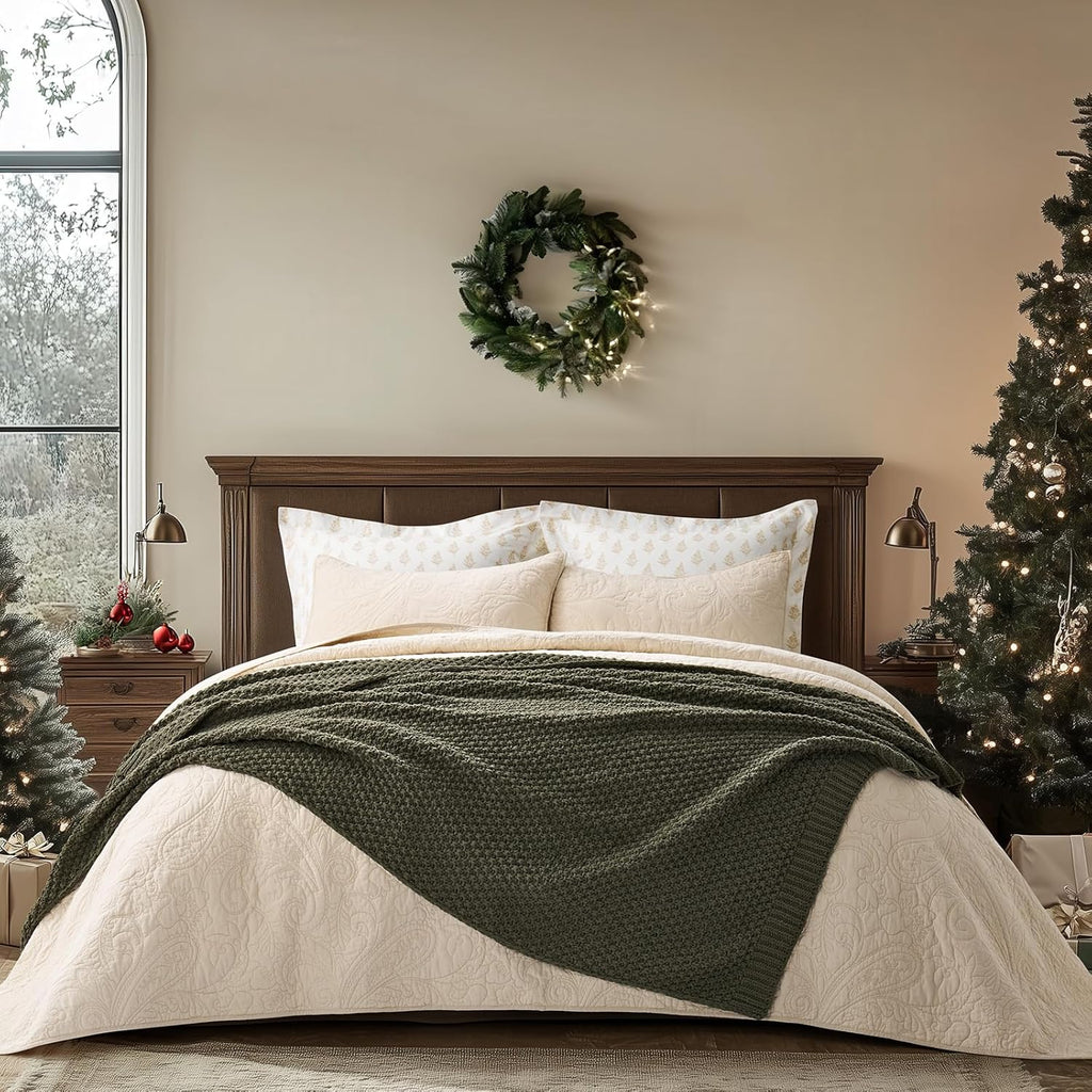 Chunky Chenille Knit Throw Blanket, Soft Luxurious Moss Stitch Chair Blankets, Cozy Decorative Farmhouse Knitted