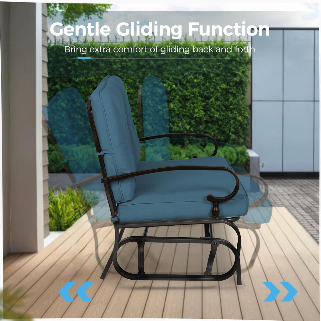 Outdoor Patio Glider Chair, Rocking Glider Bench for 2 Person, Porch Furniture Loveseat Seating, Wrought Iron Patio