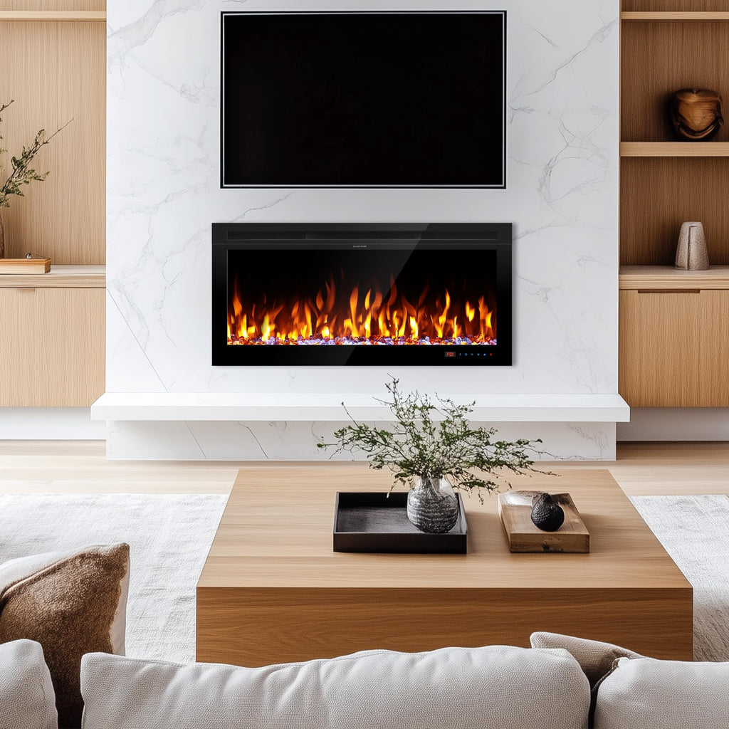 54" Electric Fireplace, Wall Mounted & Insert Electric Fireplace, W/Mixed Color Flame, Adjustable Brightness & Speed
