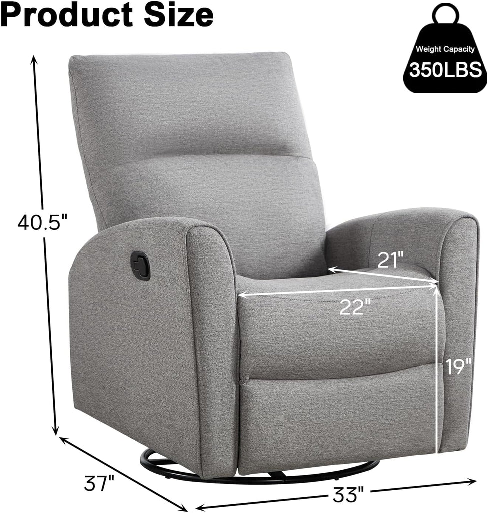 Recliner Rocker Swivel Chair, Manual Chenille Glider Rocking Chair, Swivel Glider Recliners with Soft Backrest, 360°