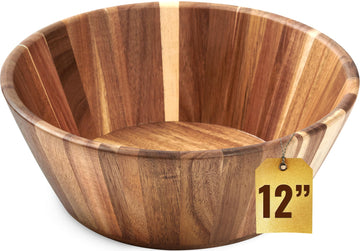 Wooden Salad Bowl, 12" Large Wooden Serving Bowls for Food, Handmade