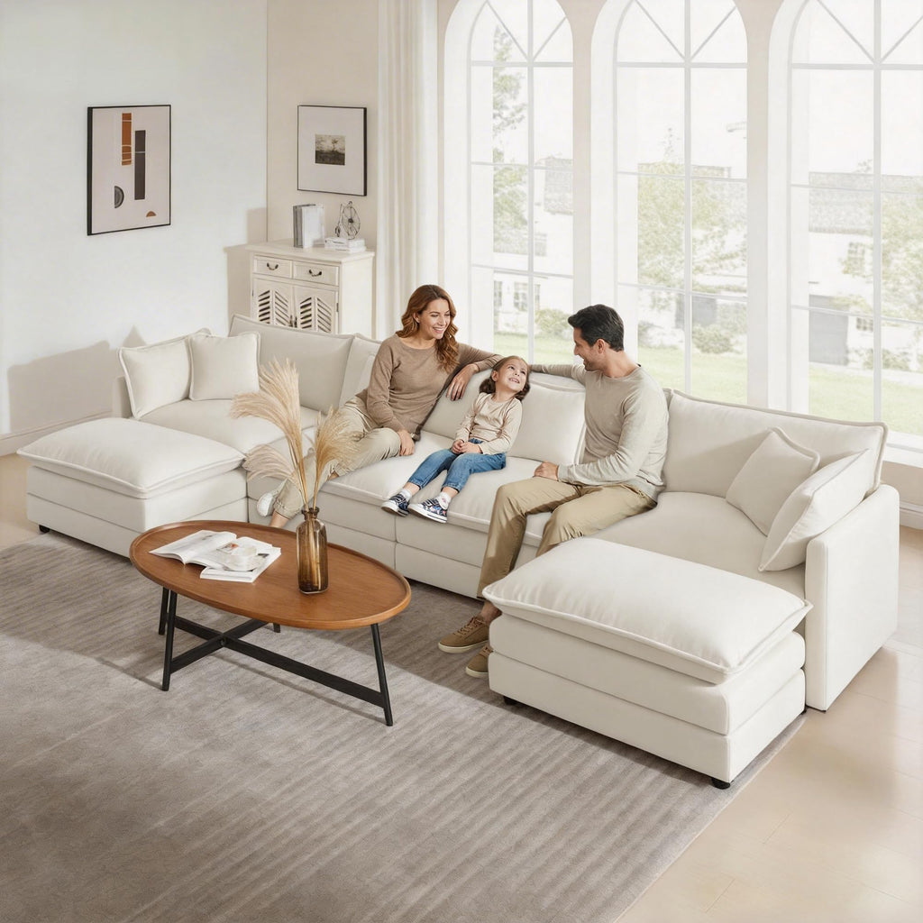 147" Modular Sectional Sofa, U Shaped Sectionals Cloud Couch, Beige