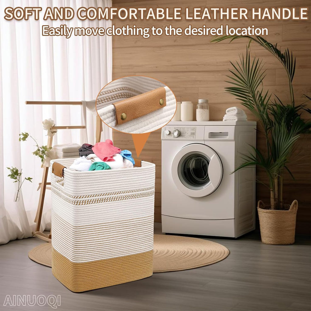 Large Laundry Hamper Basket, 85L Cotton Rope Woven Storage Bin for Blankets, Dirty Clothes Toys, Decorative Tall