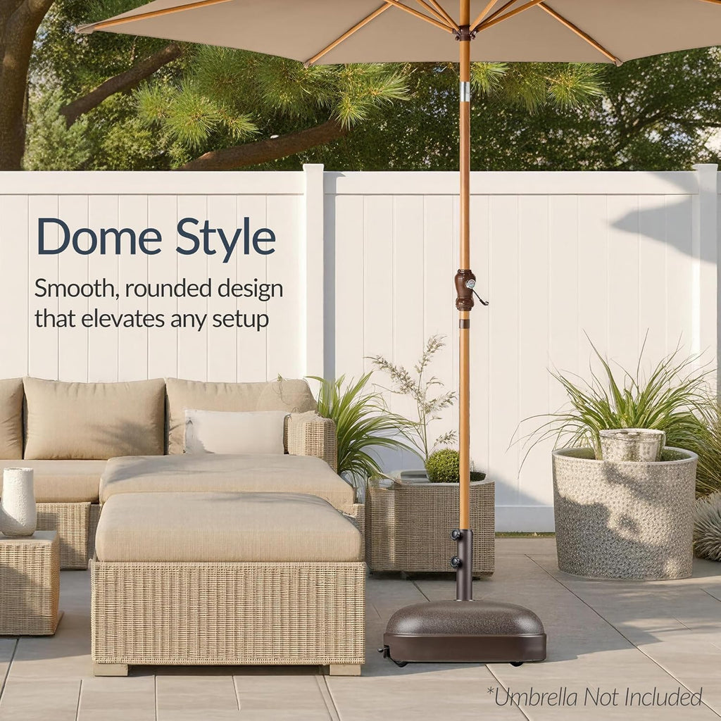 123lb Capacity Fillable Mobile Umbrella Base, Heavy Duty Market Stand Easy to move w/ 4 wheels - Dome Square Brown
