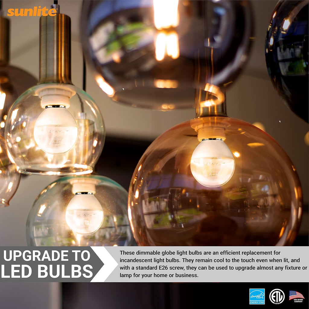 G16 LED Dimmable Decorative Globe Vanity Light Bulbs, Clear, 5W (40W Equiv.), 350 Lumens, Medium E26 Base, Mirror (3 Pack)