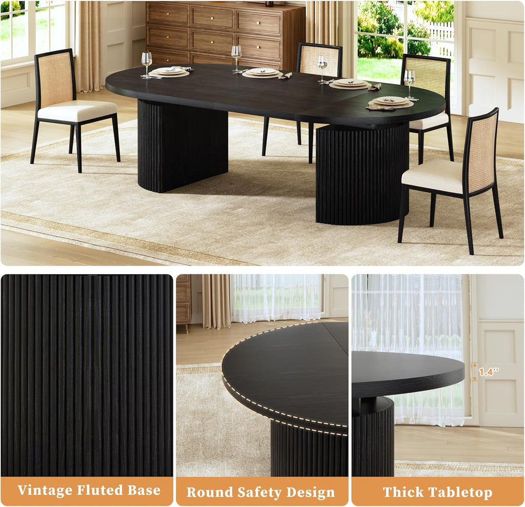 Extendable Round Dining Table for 4-8, 39in-77in Long Large Kitchen Table with Fluted Base, Space Saving Modern