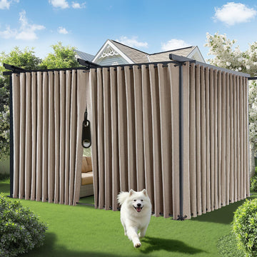 Waterproof Outdoor Curtains with Zipper 2 Panels Faux Linen Sun Blocking Blackout Privacy Patio Curtains Top & Bottom