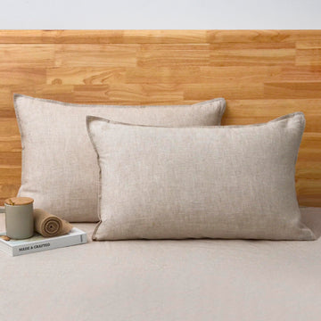 100% French Linen Pillowcases Standard Size Set of 2 Linen Pillow Cases, Stone Washed Flax Pillow Shams with Zipper