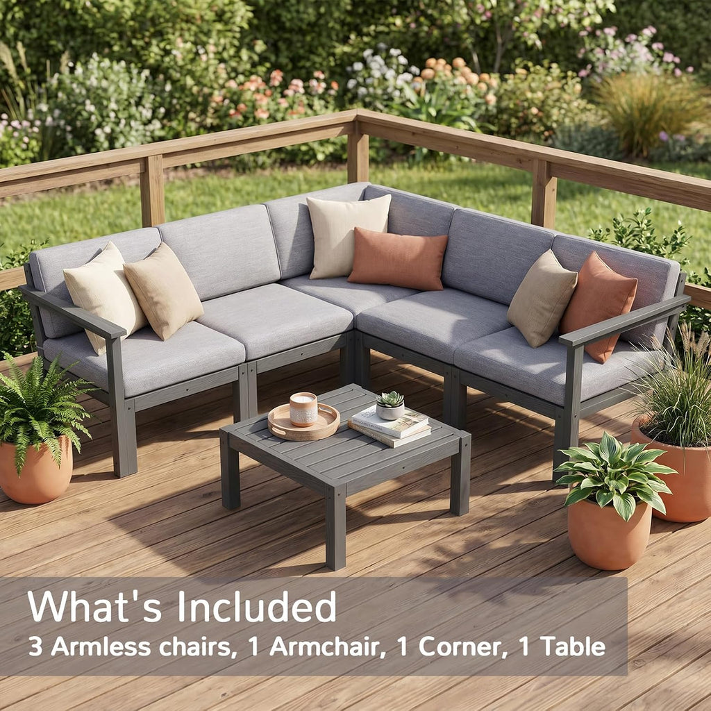 Patio Furniture Set, 6-Piece All-Weather Outdoor Sectional Sofa Set - Modular & Waterproof HIPS Frame, Quick-Dry