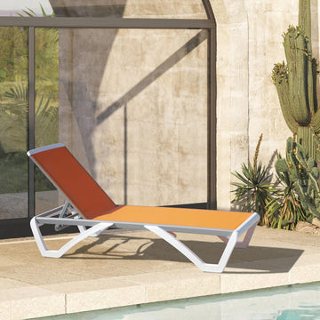 Patio Lounger Chair Outdoor,Pool Lounge Chair, Orange | Adjustable Backrest,Stackable,Aluminum Chaise Lounge