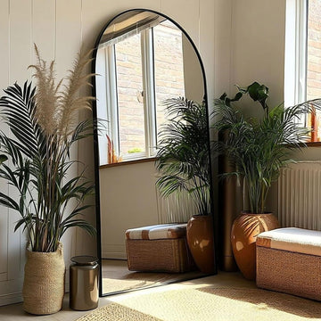 71x28 Inch Arched Floor Mirror - Full Length Black Standing Mirror, Dressing - Tall Leaner Mirror with Arch Design