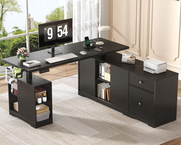 63" L-Shaped Electric Standing Desk, Executive Standing Desk, Black