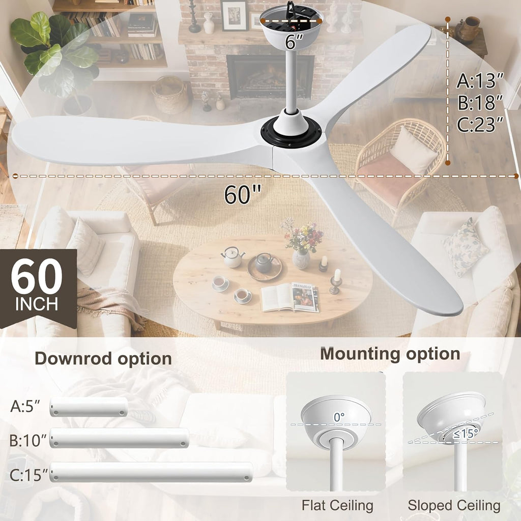 White 60 inch Ceiling Fan with Light and Remote