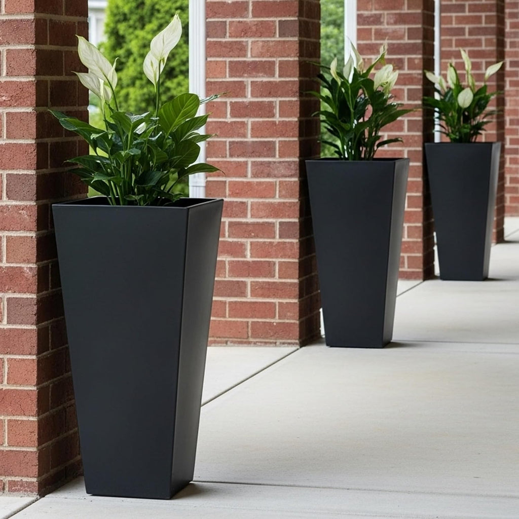 Large 28 in.Tall Planters Set of 2 for Indoor and Outdoor, Heavy Duty Plastic Black Modern Taper Flower Plant Pots