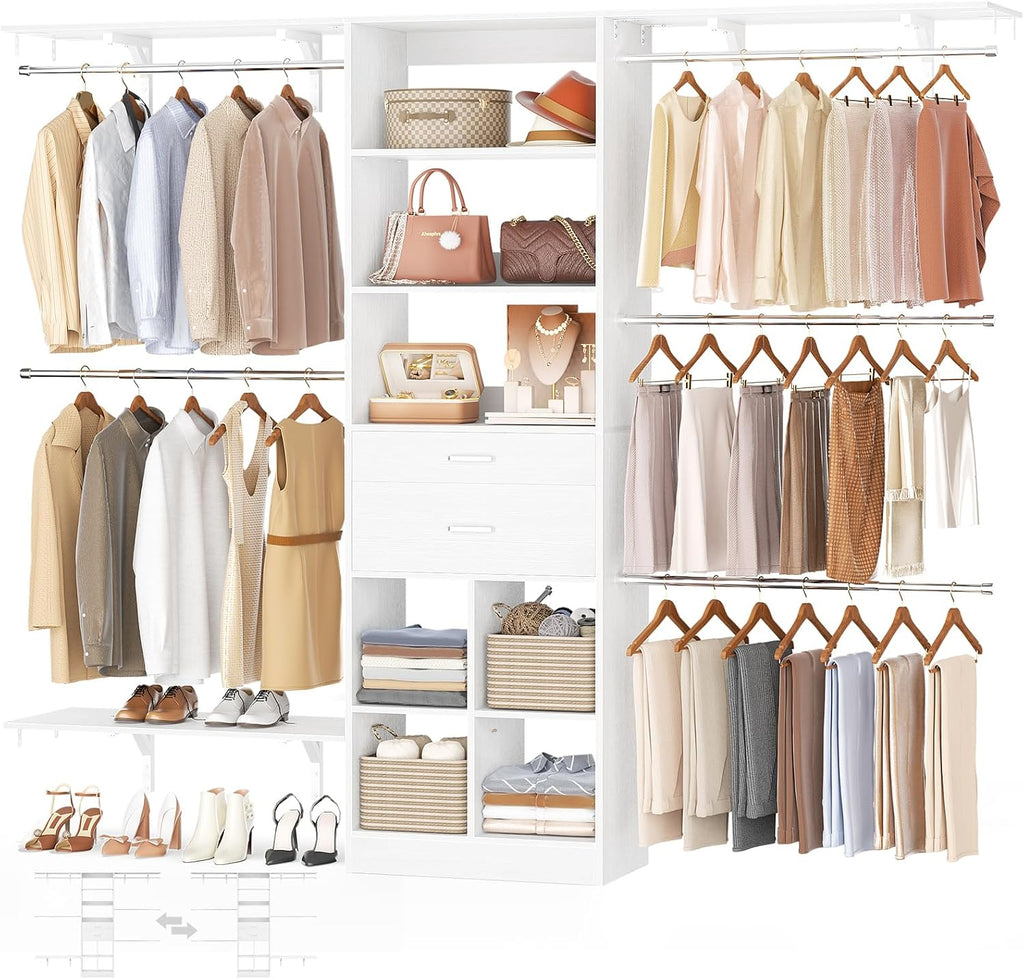 Closet System - 5-8FT Closet Organizer System with Wooden Drawers & Cube Storage Organizer, Up To 96" Closet Systems