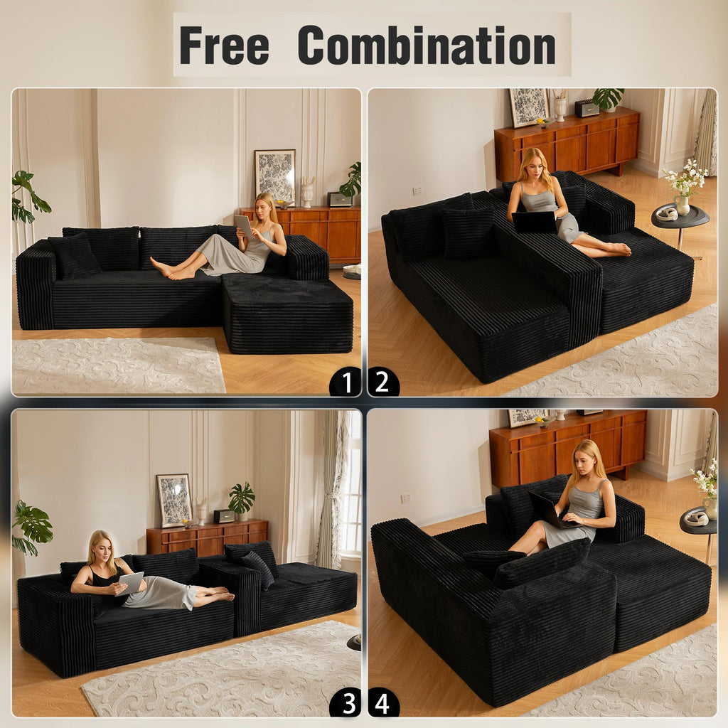 110" No Assembly Compression Boneless in a Box Cloud Sectional Couches L-Shape Couch Sleeper Sofa, Modern Modular