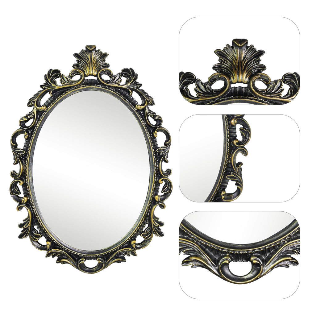 Black Oval Wall Mirror, Vintage Style Gothic Scroll