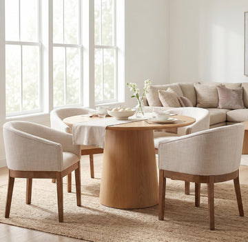 Upholstered Dining Chairs Set of 4 Modern Linen Dining Room Chairs Curved Back Kitchen Chairs with Black Wood Legs